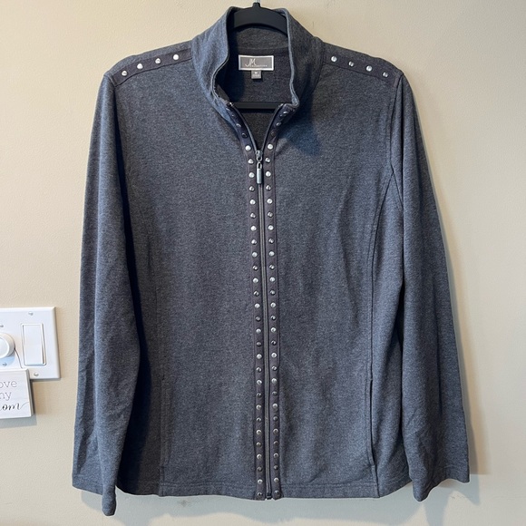 JM Collection Ladies M Grey Zip-Up Jacket With Embellishments - Picture 10 of 13